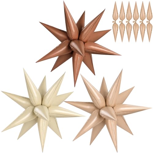 Brown Cream Caramel Star Foil Balloons, 36PCS Metallic Beige Neutral Tan Explosion Balloons Cone Mylar Spike Balloon for Birthday Baby Shower Boho Wedding Party Decorations - color: Chocolate, Caramel, 26 Inch
