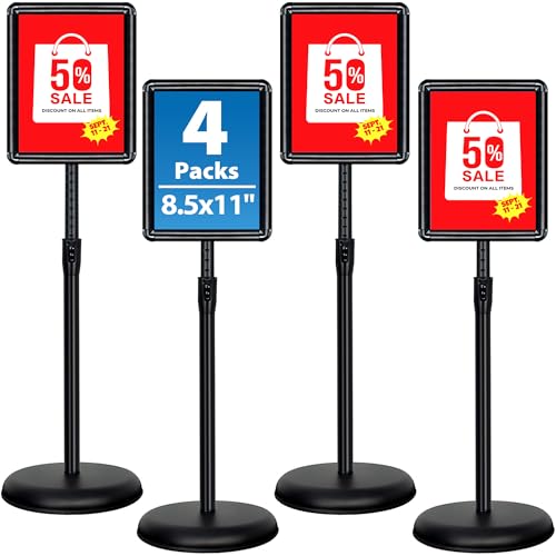 4 Packs 8.5x11 Inch Sign Stand - Adjustable Floor Standing Sign Holder, Pedestal Poster Stand for Vertical & Horizontal Display, Outdoor & Indoor Use for Business & Store Signage - Black - color: Black, size: 8.5"x11"-4Pack