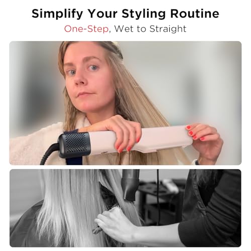 IG INGLAM Air Straight, Style from Wet Hair, 200M Ionic Hair Dryer Straightener for Medium Long Length(14”-30”), Straightener and Dryer 2 in 1, Fast Drying and Straightening in One Step, Pink - color: Pink