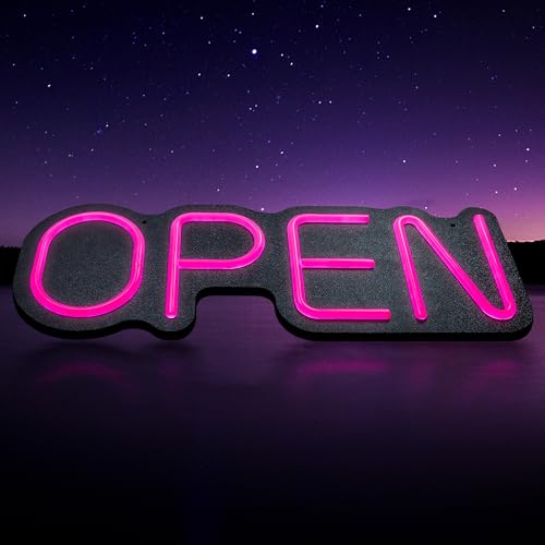24 inch Neon Open Signs for Business, Open Sign with Textured Backboard LED Anti-Scratch Easy Dedust Neon Light for Business(Pink) - color: Pink