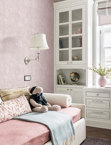 Erfoni 197"x15.7" Pink Peel and Stick Wallpaper Flower Embossed Wallpaper Modern Solid Pink Self Adhesive Floral Textured Removable Contact Paper Light Floral Wall Paper Decoration DIY for Livingroom - color: Pink, size: 15.7" x 197"