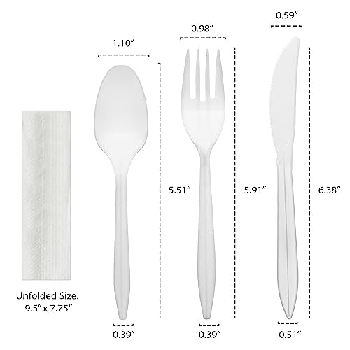 Party Essentials Individually Wrapped Plastic Cutlery Packets/Silverware Kits, White Fork/Spoon/Knife/Napkin, 100 Sets (Pack of 2) - color: White Fork/ Spoon/ Knife/ Napkin, size: 100 Sets (Pack of 2)