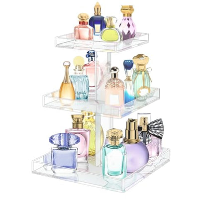 YAGELI Perfume Organizer for Women - Large 3-Tier Clear Acrylic Cosmetic Storage for Bathroom, Vanity & Dresser | Makeup Jewelry Display Stand | Non-Slip Base, Sturdy & Scratch-Resistant - size: 3 Tier
