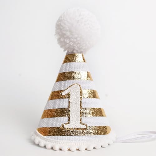 KOJIN 1st Birthday Hat for Baby Girl/Boy - First Birthday Decorations, Cake Smash Photo Prop - color: White
