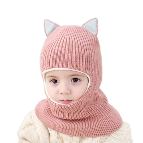 Kids Winter Plus Velvet Thickened face Protection Scarf Cute Beanie Cap Skull Caps Winter Soft Warm Knit Caps - color: Hat3-pink