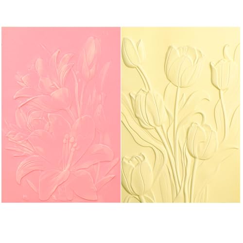 BAOFALI 2 Pieces 3D Embossing Folder for Card Making Tulip Textures Impressions Background Plastic Embossing Folders Template for DIY Scrapbooking and Other Paper Crafts Arts Supplies - color: Tulip