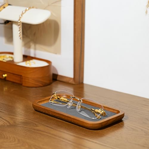 Oirlv Solid Wood Jewelry Display Tray Small Jewelry Tray Rings Earrings Bracelets Necklace Holder Organizer(Rectangle, Grey) - color: Grey, size: 7.08"x 3.93"x 0.59"