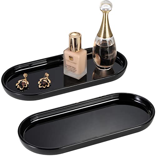 SheeChung Acrylic Vanity Tray Bathroom Storage Tray, 9.65 in x 4.5 in Catchall Holder, Countertop Sink Dispenser Organizer for Cabinet, Vanity, Shelf, Cupboard, or Closet Organization (2 Pack, Black) - color: Black Acrylic, size: 2 Pack (9.65" x 4.5" x 0.
