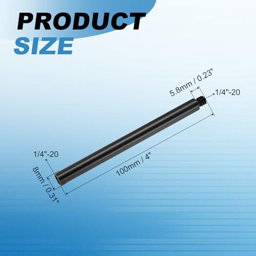 PATIKIL 4" Metal Extension Rod, 2 Pcs 1/4"-20 Female to Male Thread 0.31" Aluminum Alloy Lightweight Stabilizer Accessory Mount Tripod Extender Tube for Tripod DSLR Action Cameras, Black - color: Black, size: 1/4"-20, 4" Length, 0.31" Rod
