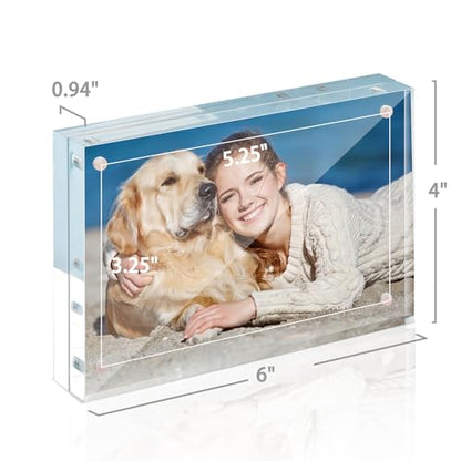TWING 4x6 Acrylic Picture Frames,24MM Thick Double Sided Magnetic Clear Photo Frame, HD Frameless Magnetic Photo Frame Display for Desktop Gift Ideal, Cleaning Cloth Included - size: 4x6" 1pack