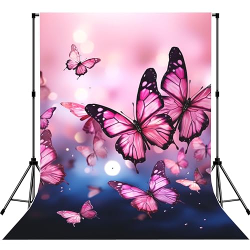 Pink Butterflies Backdrop Background for Photography 5x7ft Photobooth Professional Photo Backdrop Curtains Video Photography Studio Photo Backgrounds Banner Booth Background Screen Parties - color: Pink Butterflies