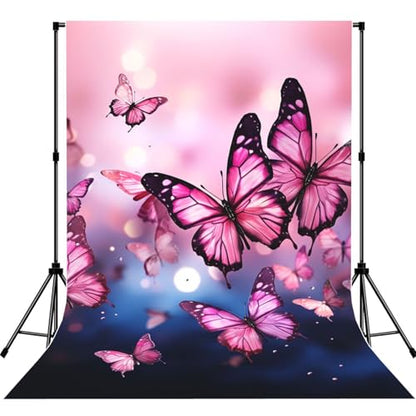 Pink Butterflies Backdrop Background for Photography 5x7ft Photobooth Professional Photo Backdrop Curtains Video Photography Studio Photo Backgrounds Banner Booth Background Screen Parties - color: Pink Butterflies