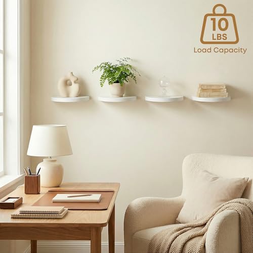 Small Wood Floating Shelves (2-Pack, 8-inch Diameter) - Round Sturdy Invisible Wall Mount Display for Small Plants,Toys,Bathroom,Living Room Storage & Modern Rustic Décor (White) - color: White, size: 8 Inch-2 Pcs