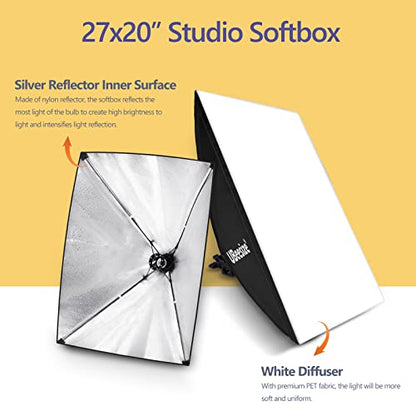 UBeesize Softbox Photography Lighting Kit, 27” x 20” Continuous Lighting Kit with 2pcs 40W E27 Socket 6500K Bulbs, Professional Photo Studio Lighting for Video Recording, Portrait Shooting - style: Rectangular Softbox+Daylight Bulb
