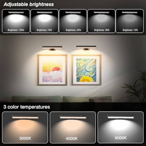 6Pack Wireless Picture Light for Wall Battery Operated Wall Sconces with Remote 3 Lighting LED Painting Light Timer&Dimmable Art Display Lights for Picture Gallery Posters Living Room Home Decor - size: 6Pack Black