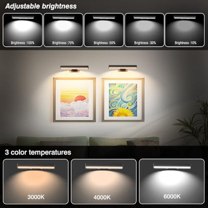 6Pack Wireless Picture Light for Wall Battery Operated Wall Sconces with Remote 3 Lighting LED Painting Light Timer&Dimmable Art Display Lights for Picture Gallery Posters Living Room Home Decor - size: 6Pack Black