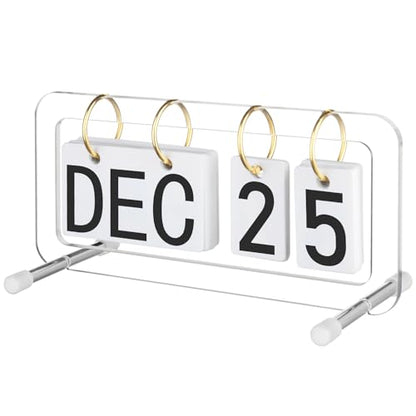 Cosmos Desk Flip Calendar Perpetual Desk Date Calendar Ring Flip Daily Block Calendar for Home Office Teacher Desktop Accessory, Reusable Month Day Display Desk Standing Calendar Decoration, Acrylic