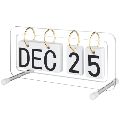 Cosmos Desk Flip Calendar Perpetual Desk Date Calendar Ring Flip Daily Block Calendar for Home Office Teacher Desktop Accessory, Reusable Month Day Display Desk Standing Calendar Decoration, Acrylic