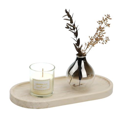 Koville Italian Travertine Tray, 12"x6" Vanity Decorative Marble Tray for Countertop, Catchall Tray for Perfume, Candles, Jewelry Dish Tray - color: Light Beige Travertine, size: 12" x 6" x 0.8"