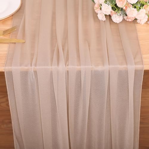 10FT Champagne Chiffon Table Runner 30x120 Inches Romantic Boho Rustic Sheer Table Runner for Wedding Baby Bridal Shower Birthday Party Decorations - color: Champagne, size: 10FT × 1pc