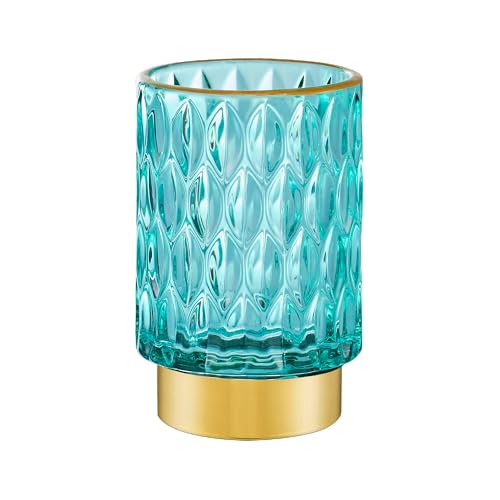 Makeup Brush Holder Organizer,Toothbrush Holders,Desk Pen Pencil Holder,Multifunctional Vintage Glass Brush Cup（A39-6-US） - color: Turquoise