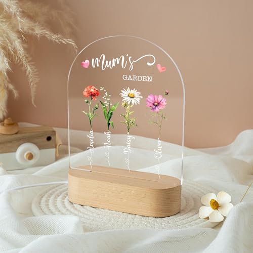 Personalized Mum's Garden Night Light, Custom Birth Month Flower with Kids Names LED Night Light, Grandma Garden Lamp, Family Birth Flower Keepsake, Mothers Day Gift - color: Style 7