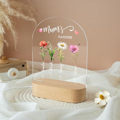 Personalized Mum's Garden Night Light, Custom Birth Month Flower with Kids Names LED Night Light, Grandma Garden Lamp, Family Birth Flower Keepsake, Mothers Day Gift - color: Style 7
