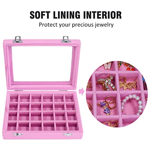Vicoter Velvet Jewelry Box 24 Grid Jewelry Ring Display Organiser Box Tray Holder Earrings Storage Case for Girls Wife Mom Women (Pink) - color: Pink