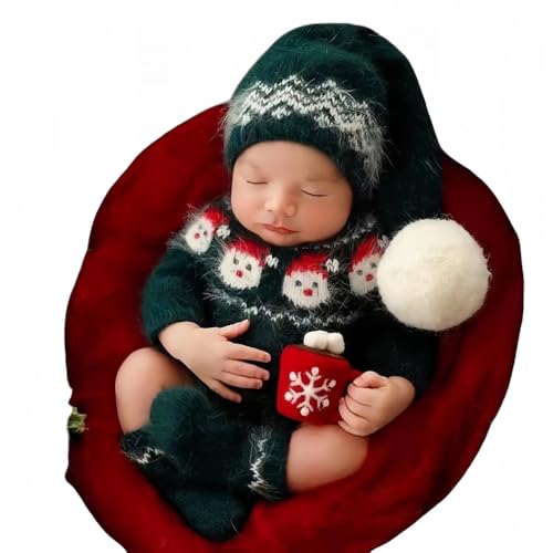 Christmas Newborn Baby Photo Shoot Props Outfits Crochet Clothes Santa Claus Red Hat Pants Photography Props - color: Green