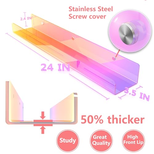 24 inches Iridescent Acrylic Bookshelf for Kids, Wall Mounted Kids Display Book Shelves for Room Nursery Toddler Classroom (2 Packs) - color: 24in-iridescent