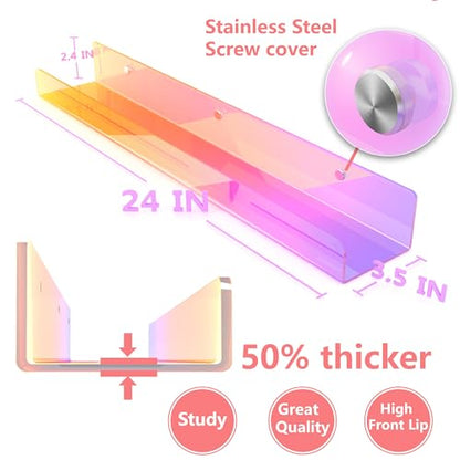 24 inches Iridescent Acrylic Bookshelf for Kids, Wall Mounted Kids Display Book Shelves for Room Nursery Toddler Classroom (2 Packs) - color: 24in-iridescent