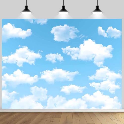 8x6FT Blue Sky White Clouds Photography Background World Travel Aviator Backdrop Baby Shower Portrait Photo Booth Studio Props Kid Birthday Party Newborn Wedding Decor Banner Polyester - size: 8x6FT