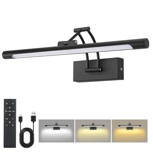 16“ Picture Lights for Wall, 8000mAh Rechargeable Wireless Picture Light with Remote, Dimmable 3 Colors LED Art Lighting for Paintings Frame Poster Dartboard Gallery Light, Black - color: Black, size: 16 inch