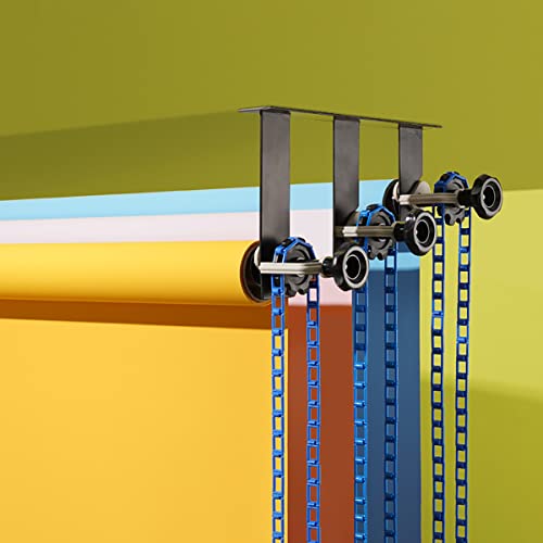 ZLY 3 Roller Wall Mounting Manual Background Support System,Photo Background Ceiling Holder,for Home Studio Live Stream Game Video, Including 2 Double Hooks, Expand Bars,3 Chains,Eight Screws