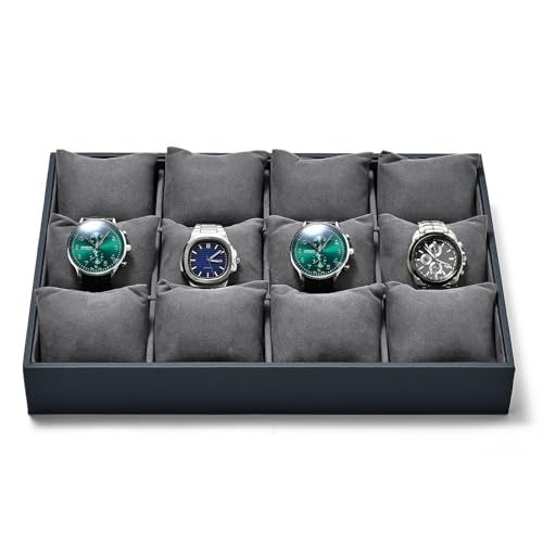 Grey Microfiber Watch Jewelry Storage Tray for Drawer Watch Pillow Organizer Display Tray - size: 12 Grid with Pillow