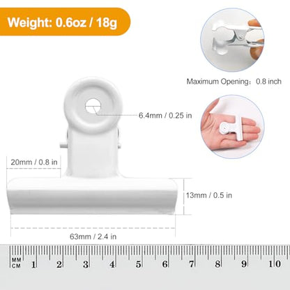 Coideal White Bulldog Paper Clips, 20 Pack 2 Inch Large Metal Binder Clips Round Hinge Clamps for Food Bags, Pictures Photos, Art Crafts, Office School (50 mm) - color: White