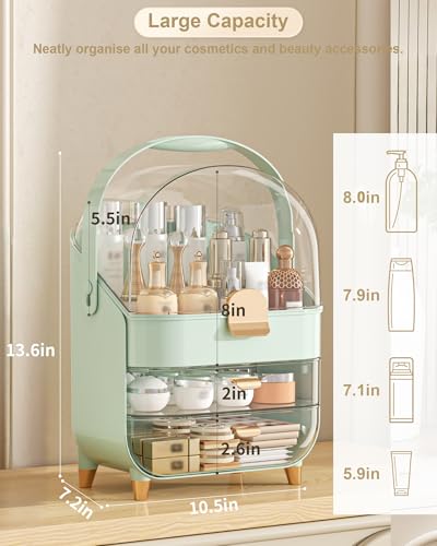 Makeup Organizer Countertop, Skincare Holder Bathroom Counter Organizer, Storage Box Cosmetic Display Cases, Teen Girl Gifts Make up Organizers for Vanity, Dresser (Green) - color: Green