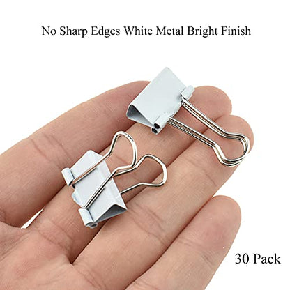 HAHIYO Binder Clips Paper Clamps Spring Steel Sturdy Small 0.75 inches Width 0.2 Inch Capacity No Sharp Edges Heavy Duty Tight Grip Reusable White Metal Bright Finish for Home Office School 30 Pack - size: White0.75in-30P