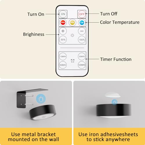 Narotood 6 Pack Picture Lights for Wall, Rechargeable Battery Operated Wall Lights, Picture Frame Lights with 3 Lighting Modes, Wireless Magnetic Painting Light with Remote Control Timer, (Black) - color: Black, size: 6 Pack