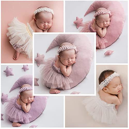 Newborn Baby Photography Props Outfits Girl Lace-Tulle Skirt Baby Girls Photo Prop Headdress for Newborn Girl Photoshoot - color: White