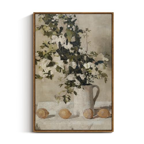 VIYYIEA Vintage Floral Large Framed Wall Art, Flowers and Lemons Paingtings Decor Aesthetic, 20x30 Inch Canvas Print Artwork, Farm Still Life Wall Pictures for Bedroom Living Room - color: Flowers and Lemons, size: 30"L x 20"W