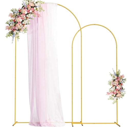 Fomcet Metal Arch Backdrop Stand Set of 2 Gold Wedding Arch Stand 7.2FT & 6FT Arched Backdrop Frame for Birthday Party Baby Shower Graduation Ceremony Decoration - color: Gold
