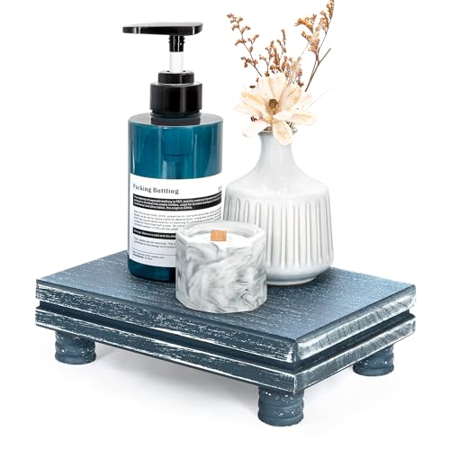 EOSAHR Farmhouse Wood Riser Display Stand for Bathroom Decor – Farmhouse Riser for Decor as Wood Cake Stand & Plant Stand - Ideal for Displaying Bathroom Accessories (Blue) - color: Blue