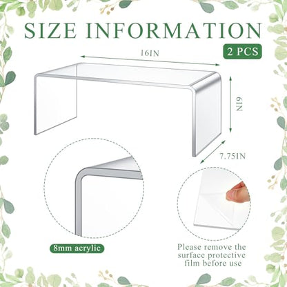 RattanView 2 Pcs 16 Inch Large Acrylic Risers Display Stands 8 mm Thick Acrylic Shelf Riser Showcase for Collectibles Jewelry Cupcakes Food Figures Perfume Cabinet (Clear) - color: Clear, size: 16 Inch, 8 Mm