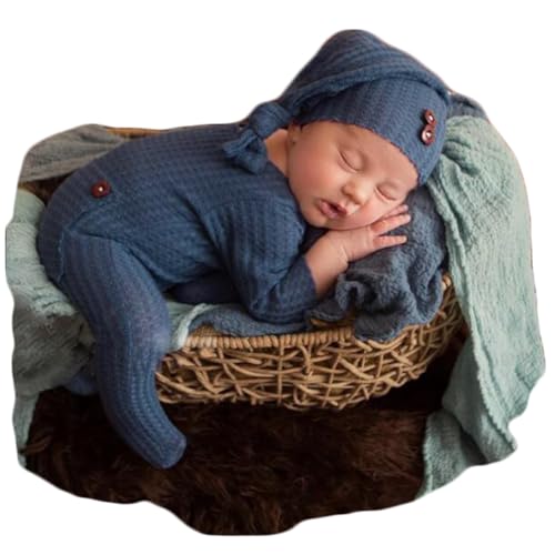 Zeroest Newborn Photography Props Boy Outfits Baby Photo Props Outfit Newborn Boy Photo Shoot Hat Set (Blue) - color: Blue