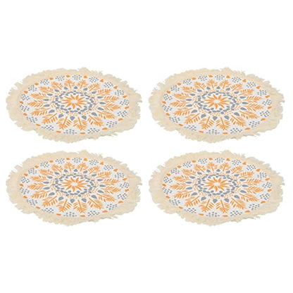 Boho Photography Prop Mat, Boho Decorative Mat with Exquisite Pattern and Tassel Design, Insulation Pad for Table Decoration, Includes 4 Mats for Photo Shoots and DIY Wax