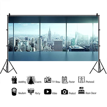 AOFOTO 20x10ft Business Office Sash Window Backdrop French Window Photography Background Empty Casement Work Modern City Building New York Skyscraper Photo Studio Prop Success Job City Landscape Vinyl - size: 20x10ft