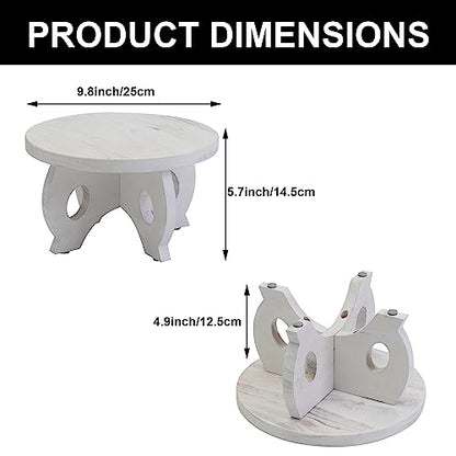 Small Plant Stand Kitchen Display Stand 10 inch Plant Holder Plant Stool Round Stand Risers Farmhouse Rustic Balcony Decor Pedestal Board Washed White - color: White