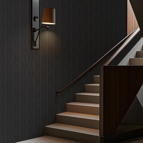 JiffDiff Wallpaper Peel and Stick Textured, 3D Black Embossed Wall Paper Stick on Wallpaper Modern Waterproof Self Adhesive Contact Paper(17.3" x 400") - color: Black, size: 17.3" x 400"