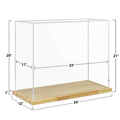 Clear Acrylic Display Case with Solid Butcherblock Base for Trophy, Collectibles, Assemble Cube Display Box Stand Dust Proof Protection Showcase for Action Figures Toys - by BenchPro - size: 21" H x 24" L x 12" D, style: 1" Thick Wood